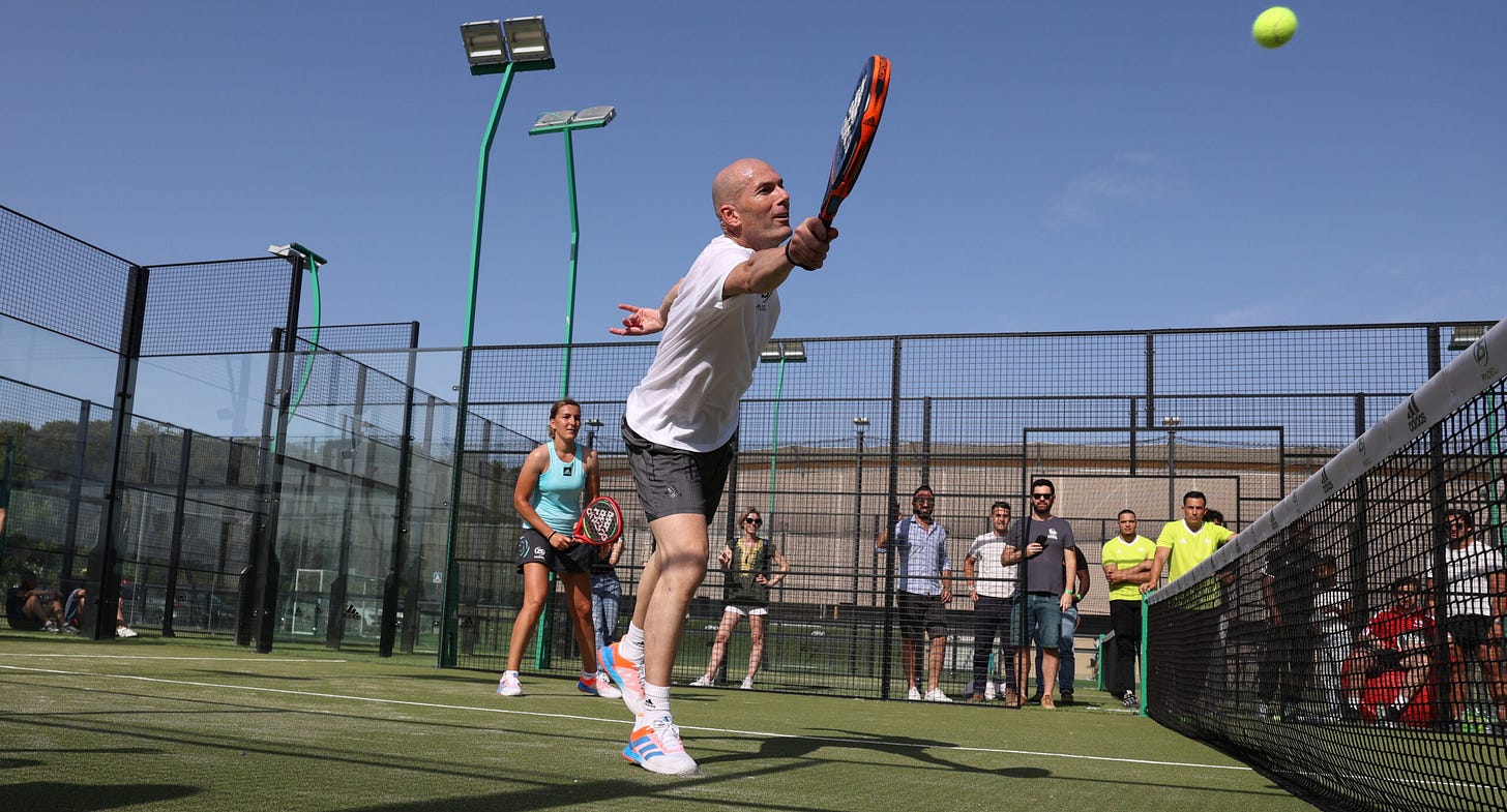 Soccer legend Zinedine Zidane playing padel 