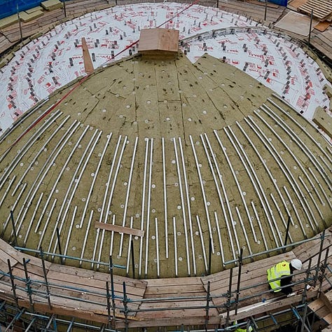 A drone image of work taking place at Sherwood Observatory