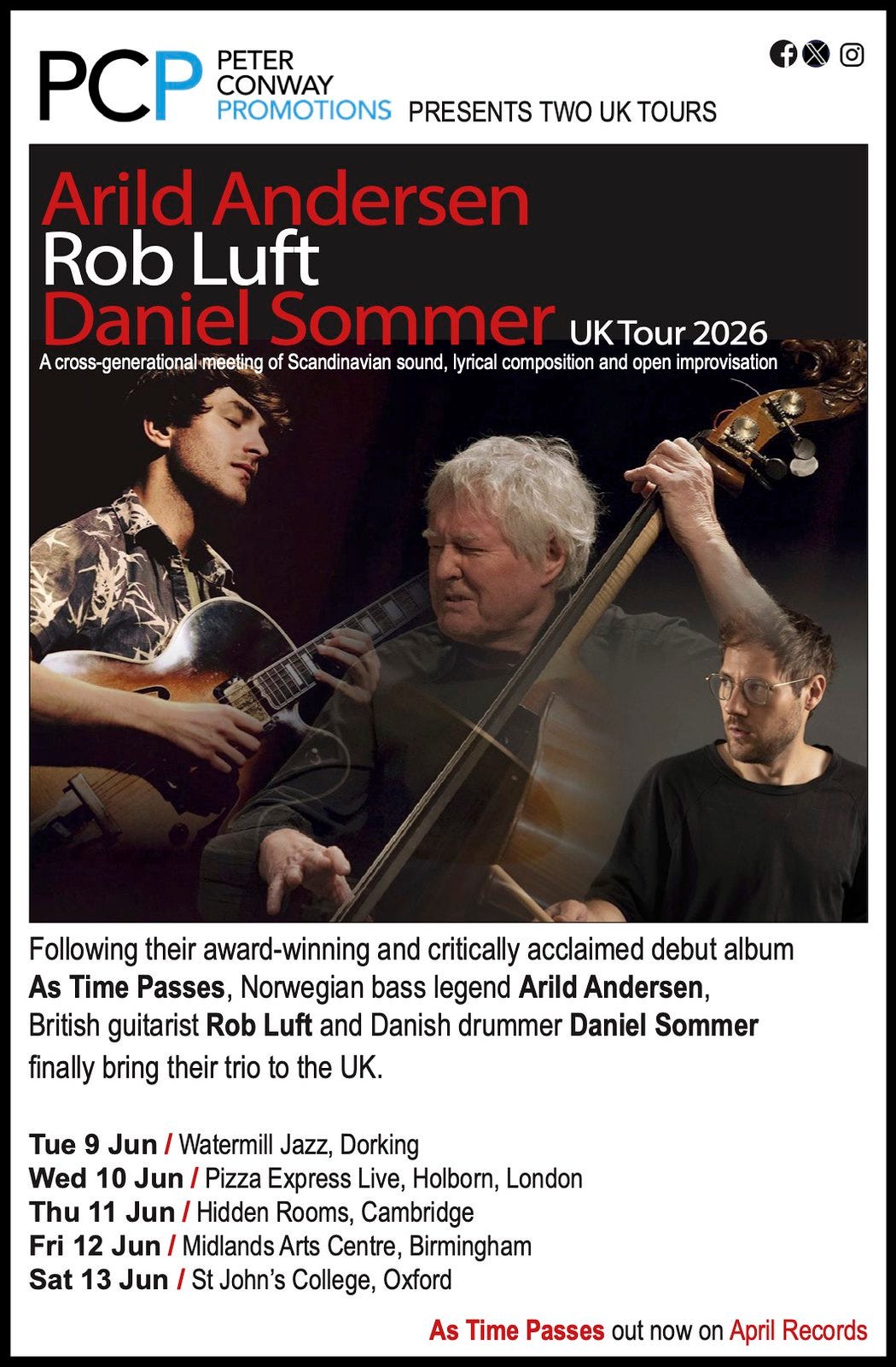 Arild Andersen, Rob Luft and Daniel Sommer Trio Tour Dates 2026
