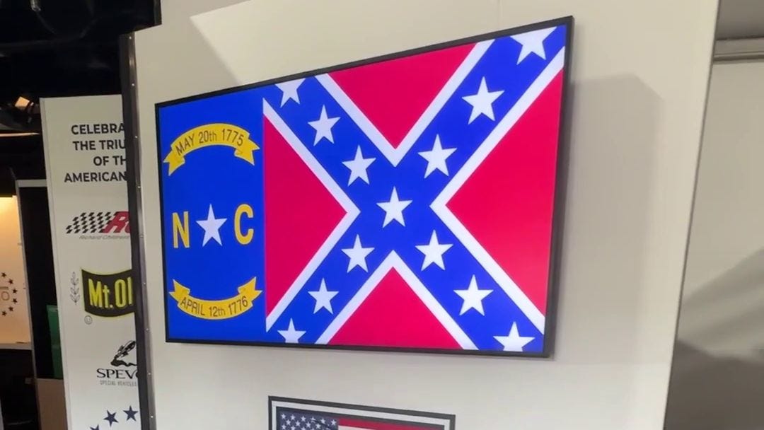 A Confederate flag is displayed Friday at the North Carolina exhibit of the America's Fair in Washington, D.C. (Spectrum News 1)