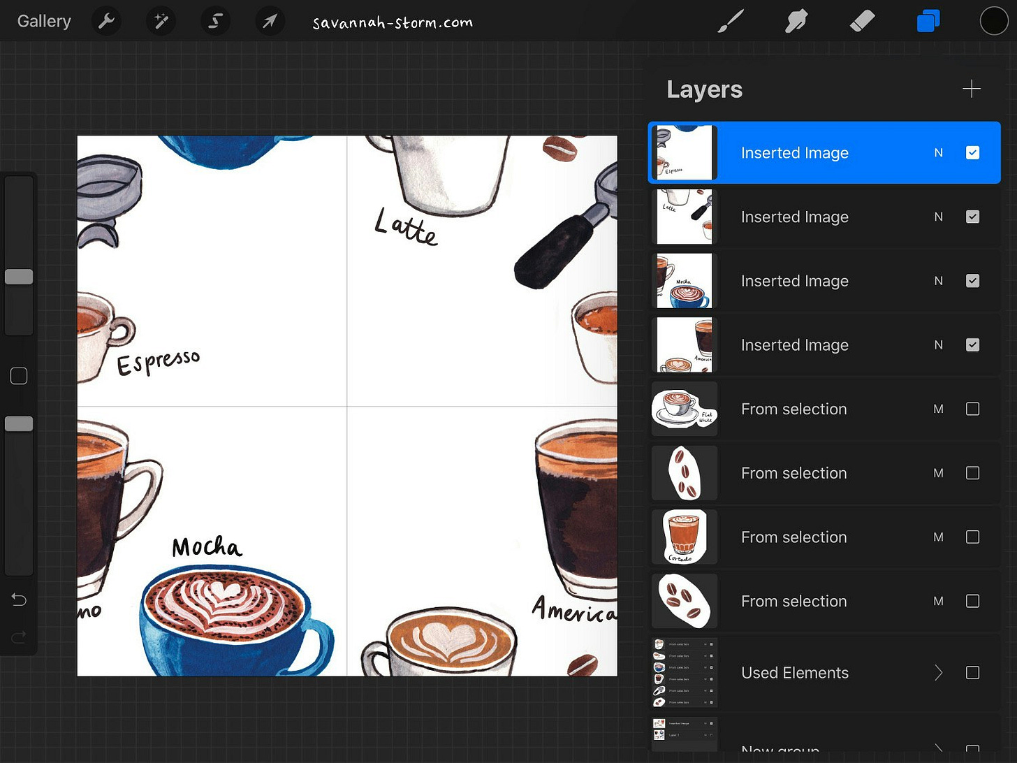 Screenshot of Procreate on the iPad, showing the process of creating an illustrated repeat pattern. Screenshot of Procreate on the iPad, showing the process of creating an illustrated repeat pattern.
