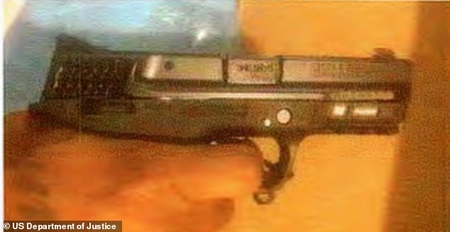 Pictures released by the DOJ show the cache of weapons the suspected hitmen had at their disposal Pictures released by the DOJ show the cache of weapons the suspected hitmen had at their disposal