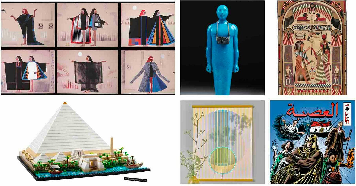 A series of photos showing exhibits at the Making Egypt show