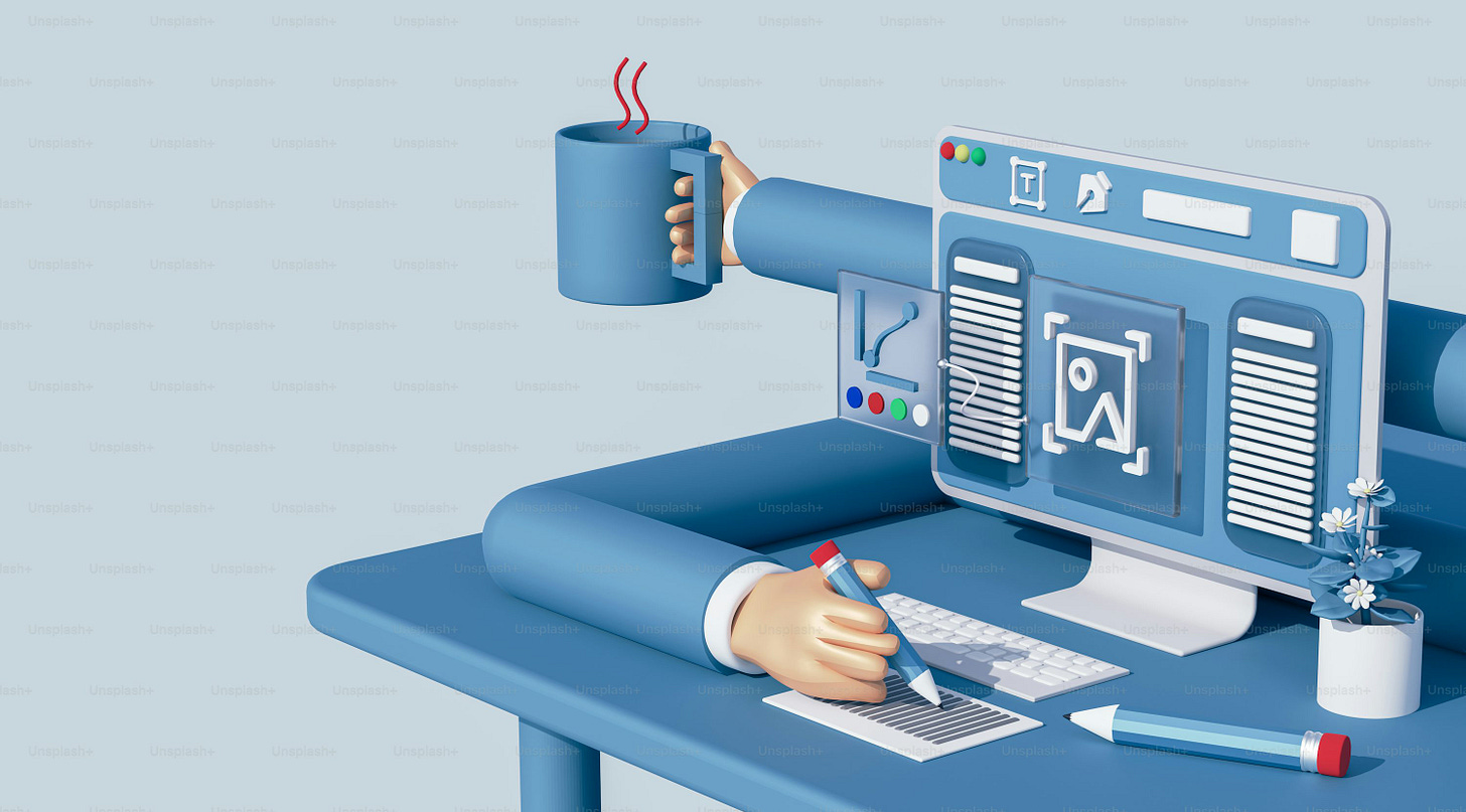 A computer screen sitting on top of a blue desk