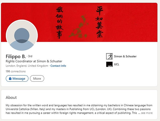 Prosecutors say Bernardini was careful not to reveal his identity online. This is his LinkedIn page , where he leaves blank his surname, but boasts about being 'obsessed' with the written word Prosecutors say Bernardini was careful not to reveal his identity online. This is his LinkedIn page , where he leaves blank his surname, but boasts about being 'obsessed' with the written word