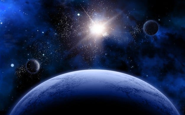 Cena do espaço 3d com planetas fictícios e estrelas Foto gratuita