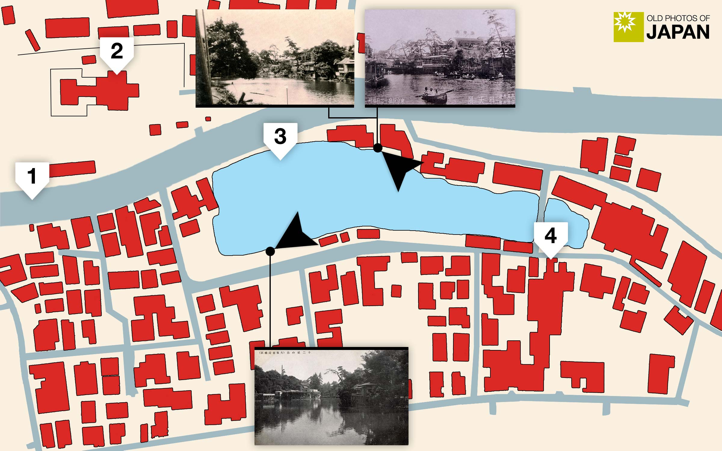 Map of Jūnisō Pond in Tokyo's Shinjuku in 1938 (Showa 13) Map of Jūnisō Pond in Tokyo's Shinjuku in 1938 (Showa 13)