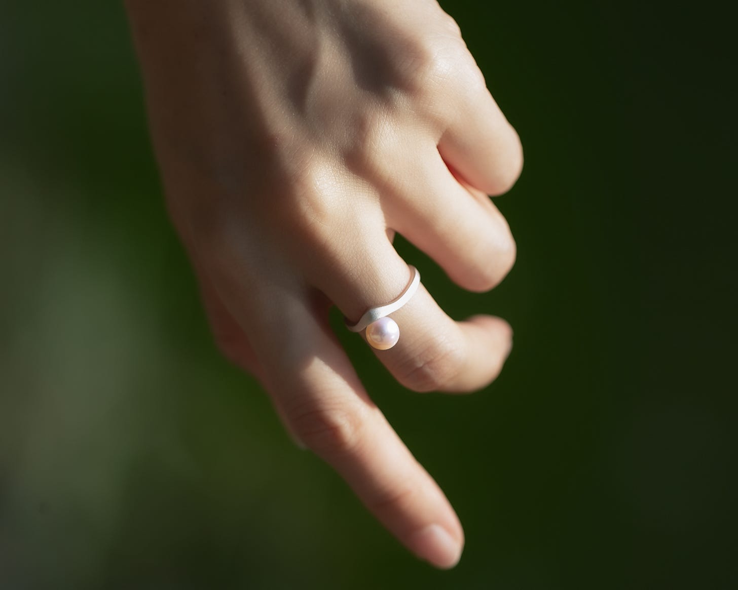 Control Points Silver Gravity Pearl Ring on hand