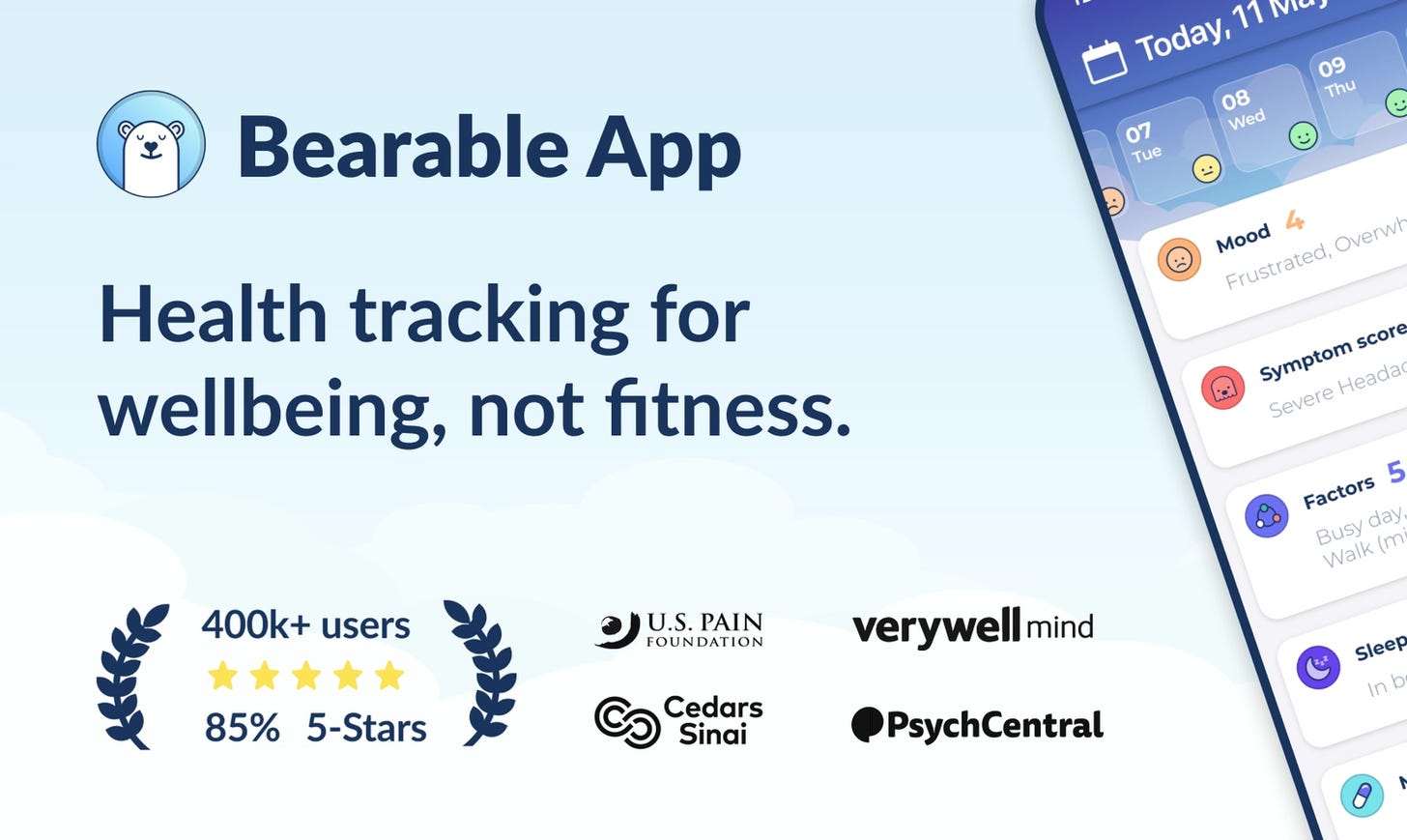 Bearable app interface displaying user reviews. Bearable app interface displaying user reviews.