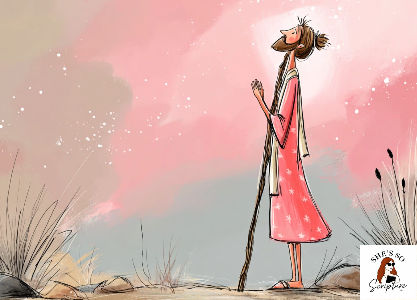 Watercolor illustration of Jacob praying alone near the Jabbok River before his encounter with God.