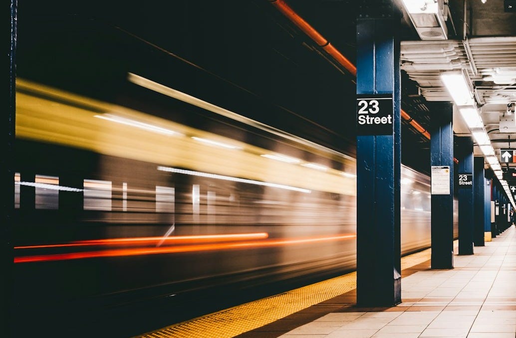 blue and gray train station