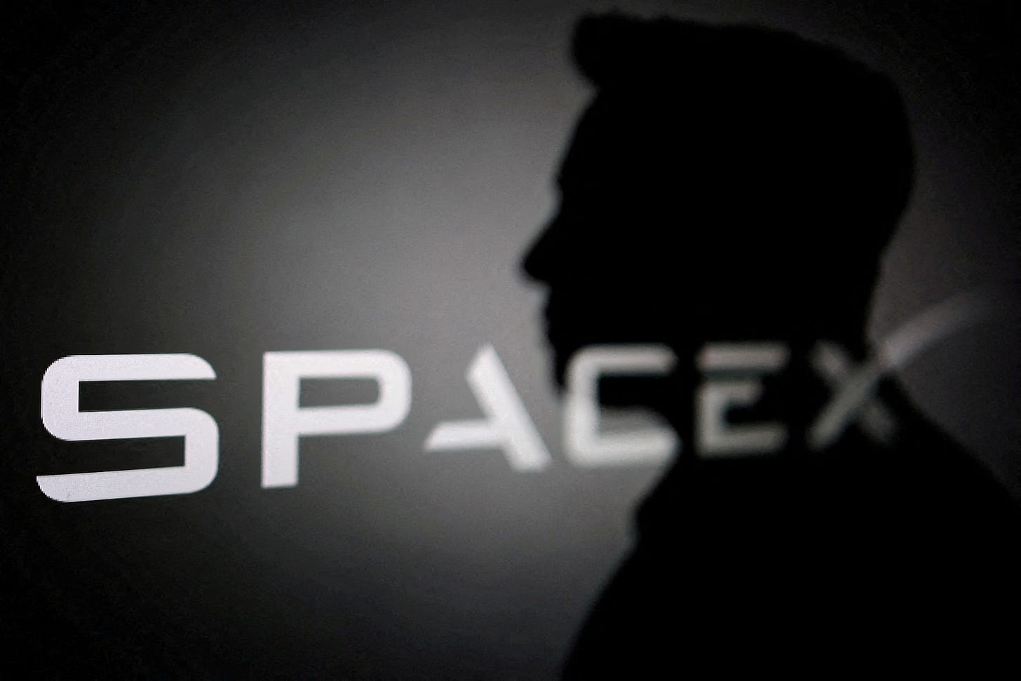 Illustration shows silhouette of Elon Musk and SpaceX logo