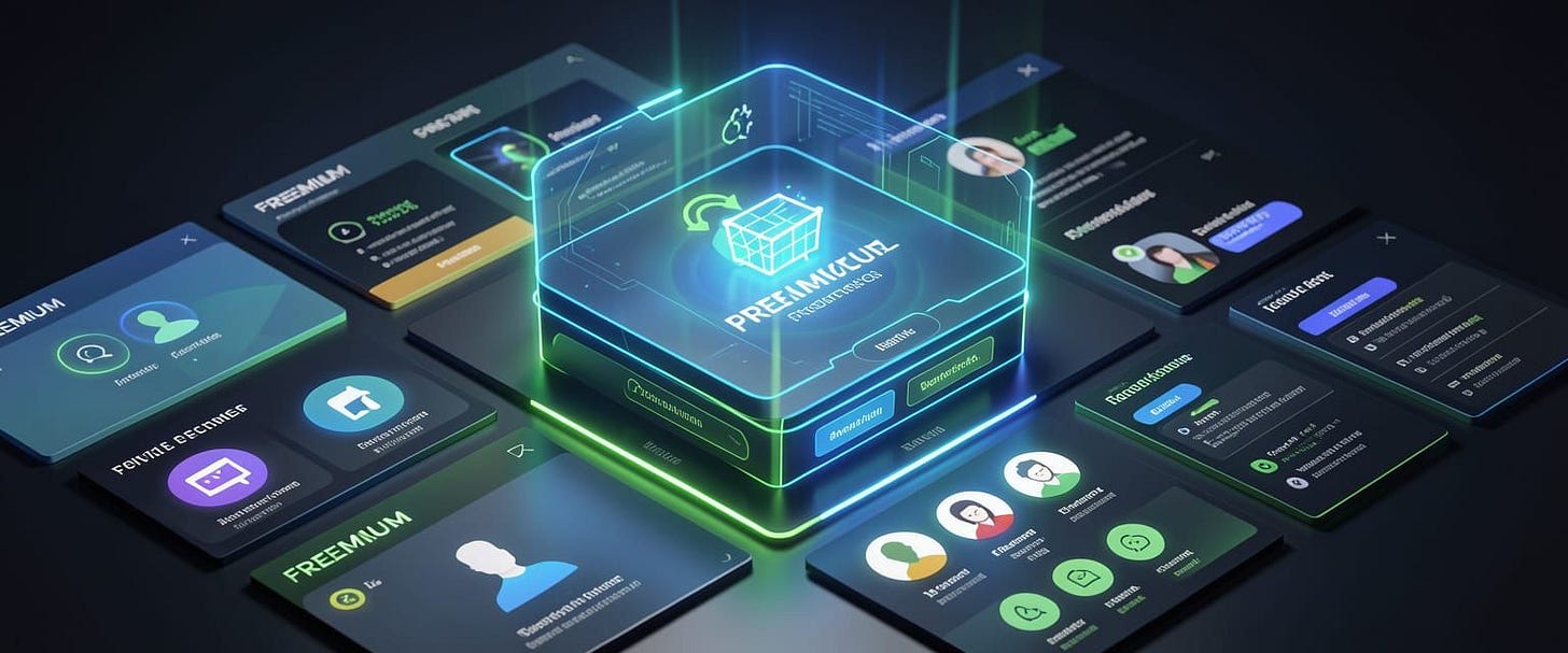 An illustration of the concept of FREEMIUM production. realistic An illustration of the concept of FREEMIUM production. realistic