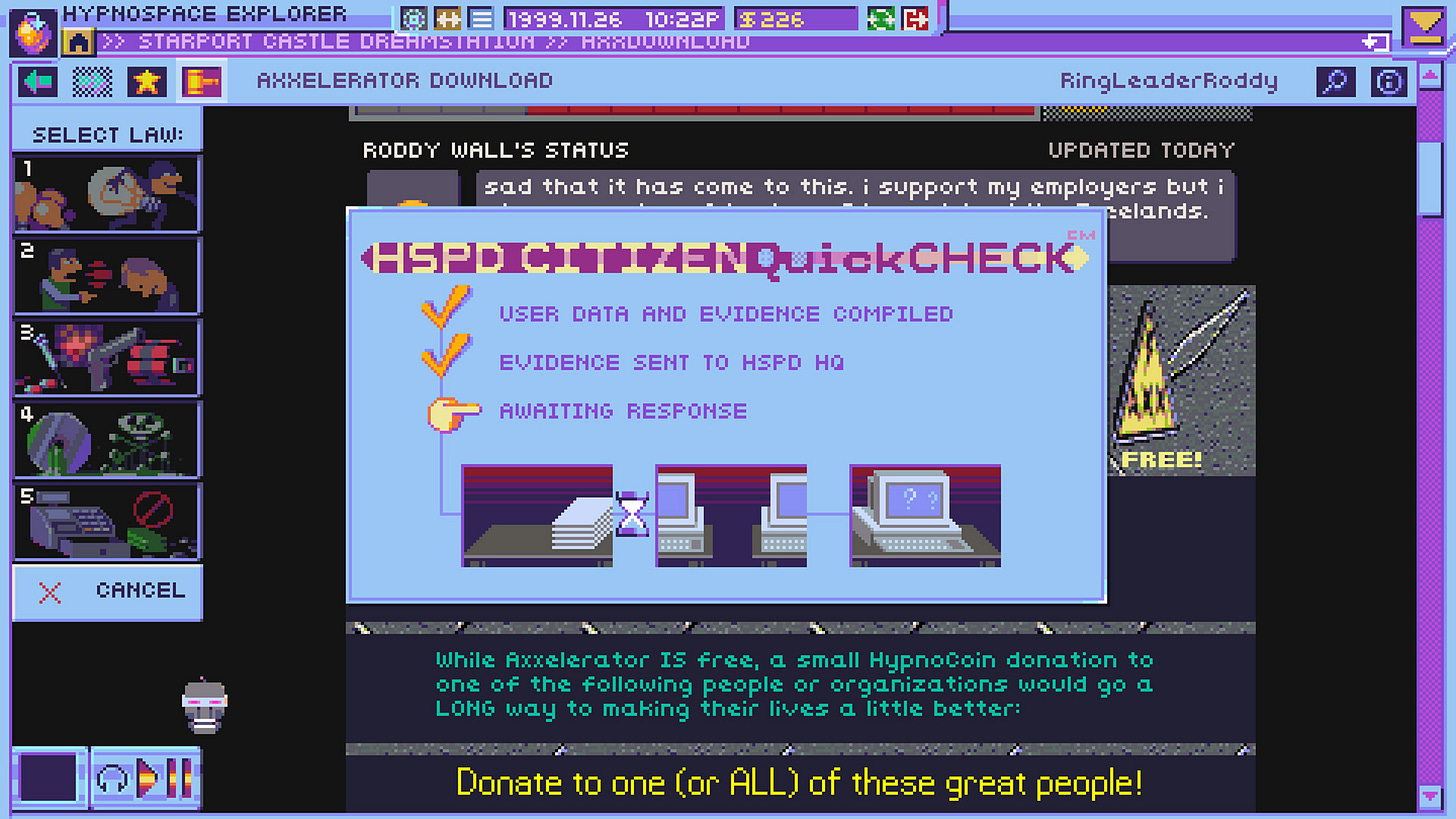 «Καταδίδοντας» κάποιον χρήστη του Hypnospace στο Hypnospace Outlaw «Καταδίδοντας» κάποιον χρήστη του Hypnospace στο Hypnospace Outlaw