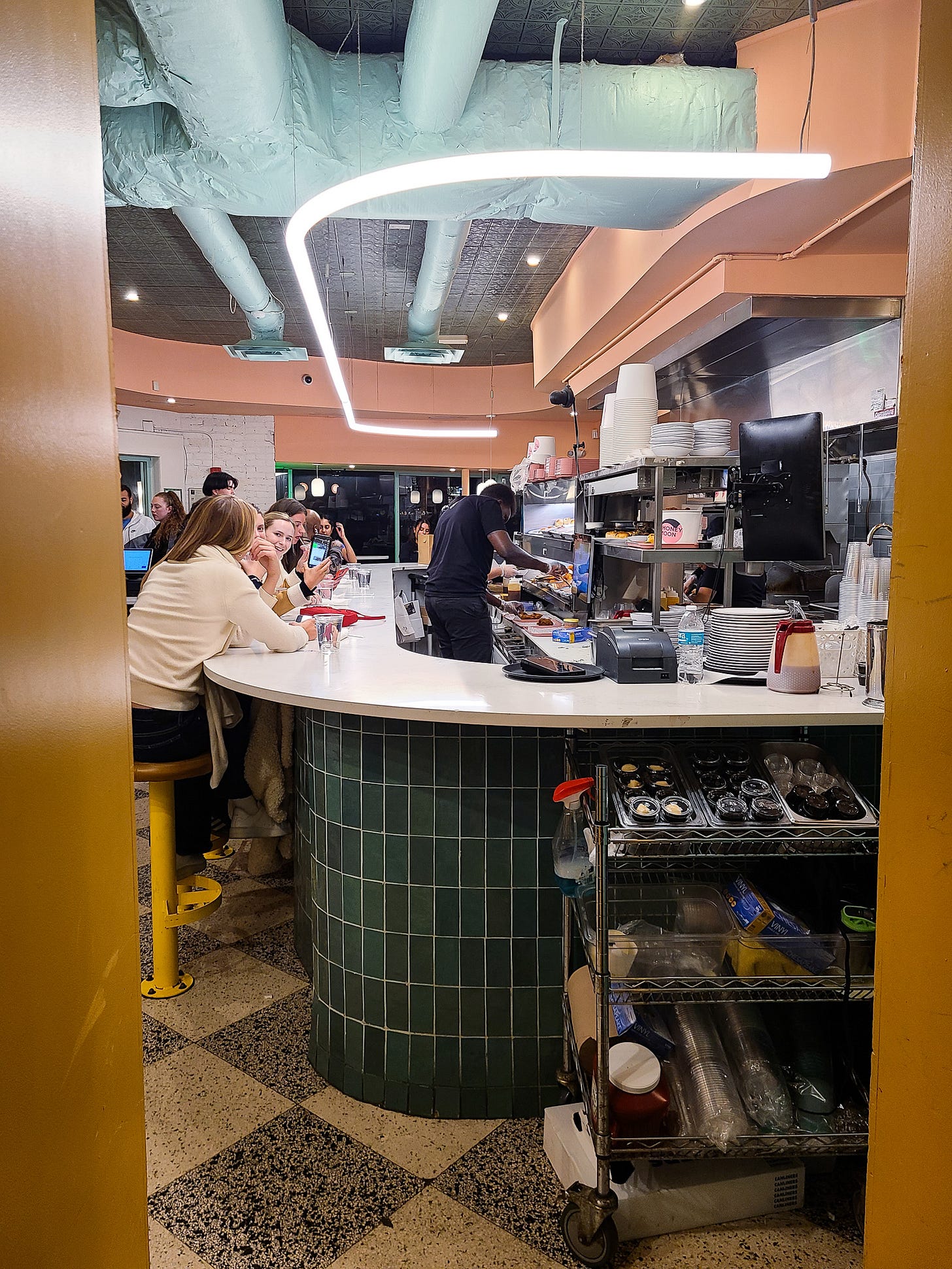 Honeymoon Chicken bar counter seating and open kitchen