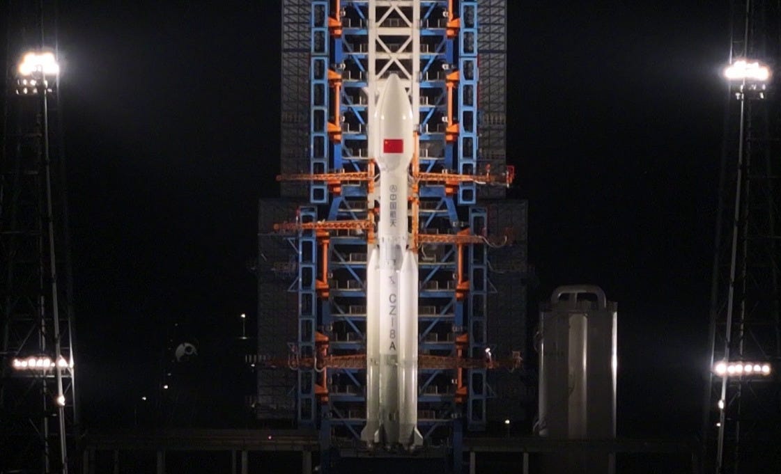 The Long March 8A Y7 vehicle at Commercial Launch Pad 1 minutes before its mission.