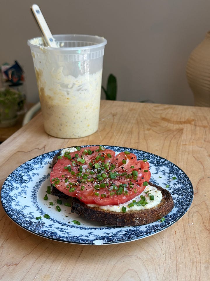 tomato toast with corn mayo