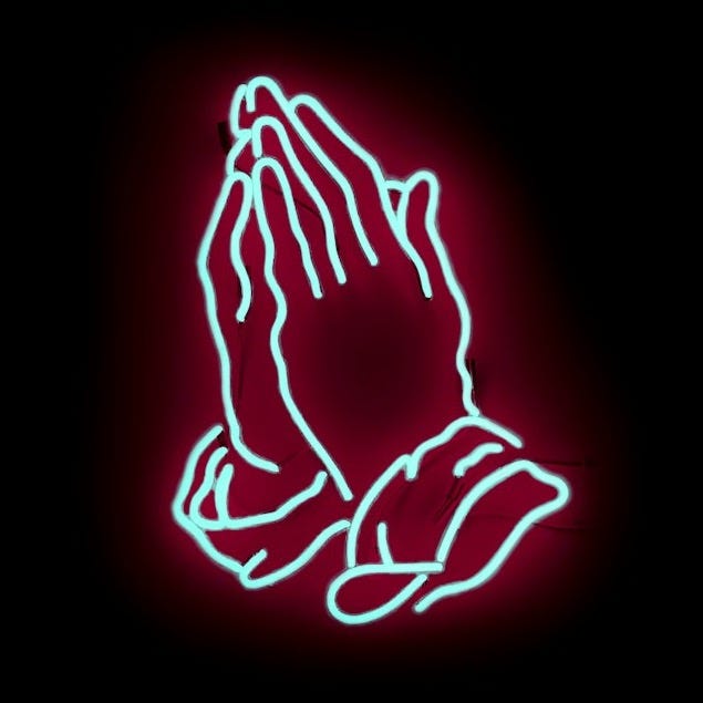 praying hand neon signage