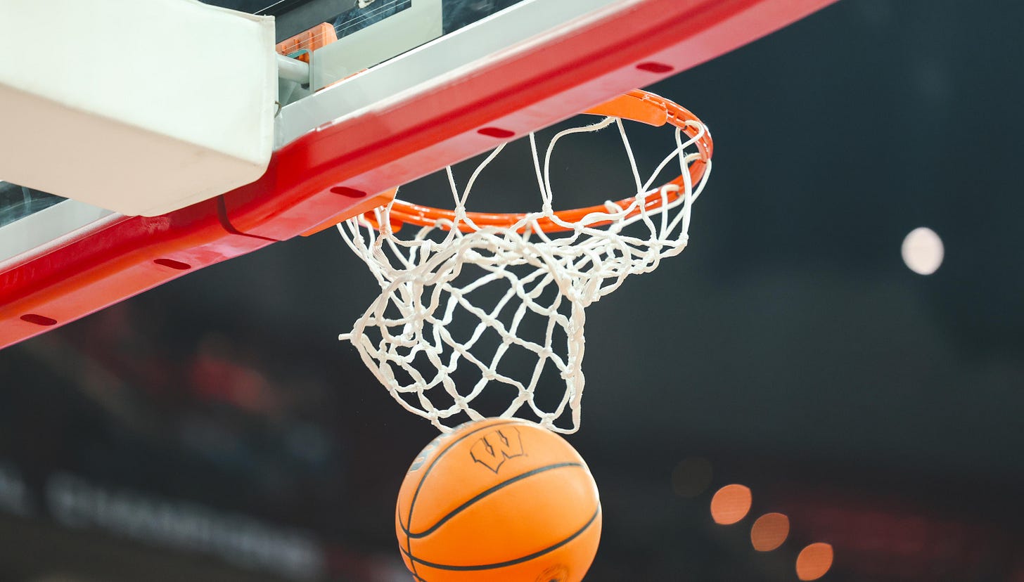 Wisconsin Badgers basketball goes through the hoop at the Kohl Center