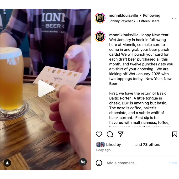 Monnik Louisville, a favorite brewery in Louisville's Schnitzelburg neighborhood, <a href="https://bit.ly/MonnikWetJan" target="_new">gently spoofs Dry January</a> with a <i>Wet</i> January punch card! 