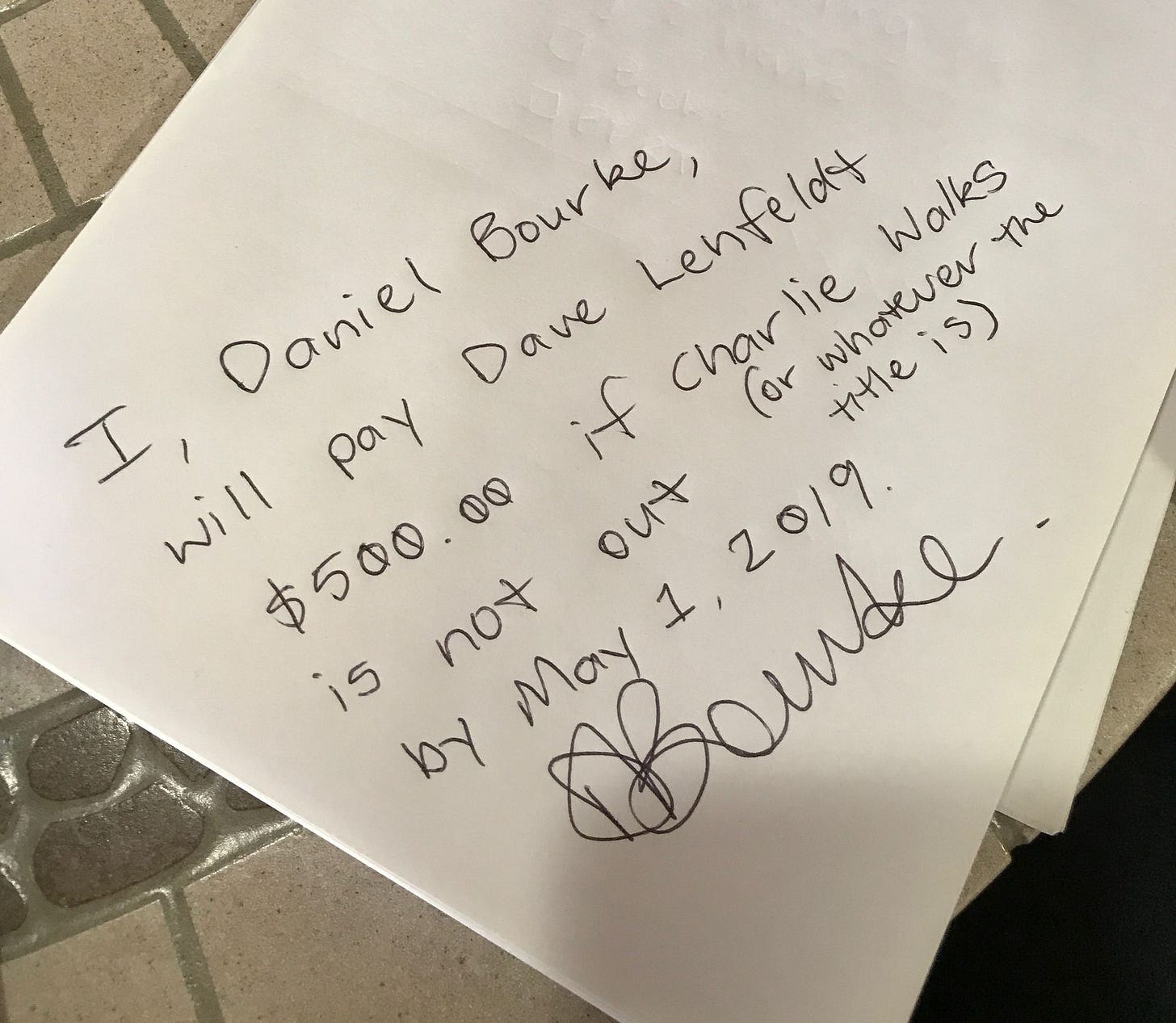 Making a bet to my friend Dave for $500 to publish the book before a certain date Making a bet to my friend Dave for $500 to publish the book before a certain date