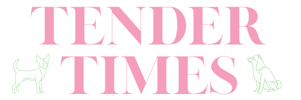 TENDER TIMES logo in pink, flanked by a chihuahua and a shiba inu TENDER TIMES logo in pink, flanked by a chihuahua and a shiba inu