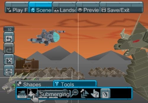 A screenshot of the editor from the Build portion of Blast Works, showing off various tool tabs, including "Landscape" and "Preview"