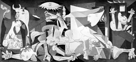 Picasso's Guernica, the monochrome antiwar canvas of screaming figures and a bull Picasso's Guernica, the monochrome antiwar canvas of screaming figures and a bull