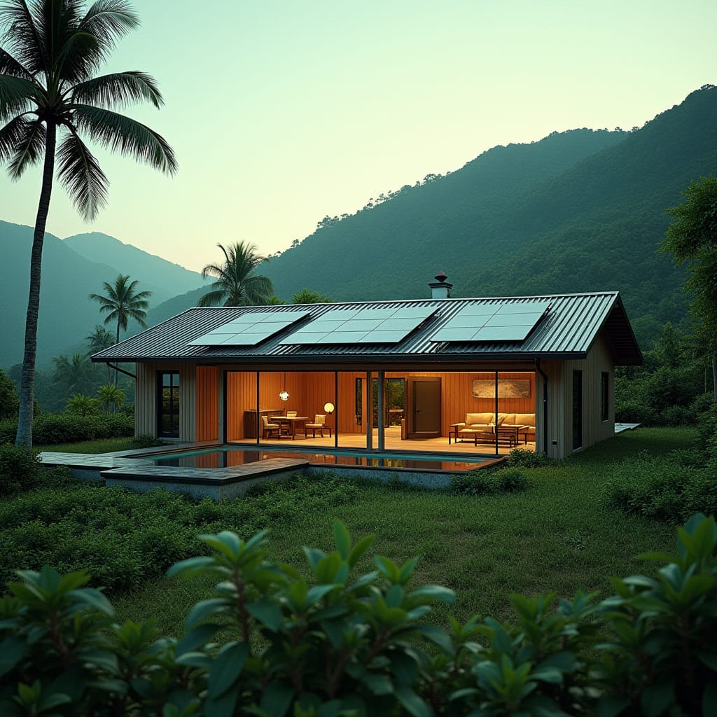 Eco-friendly luxury development in jamaica incorporating solar panels, green roofs, shipping containers and other environmentally friendly features