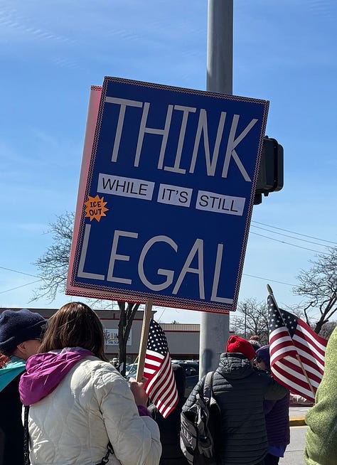 Protesters and dogs with signs at an outdoor rally