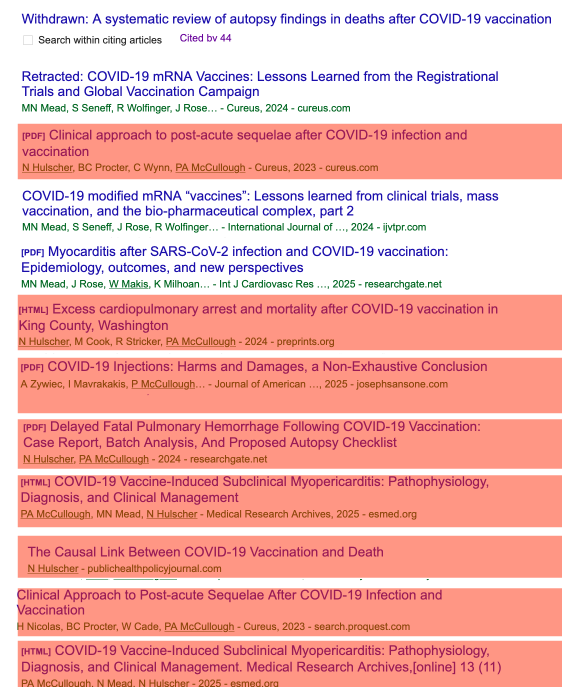 Many of Peter McCullough’s citations are self-citations or are from other anti-vaccine influencers.