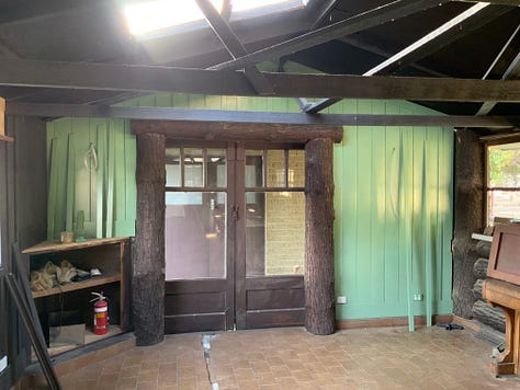 interior shots of vertical lining board in a log cabin