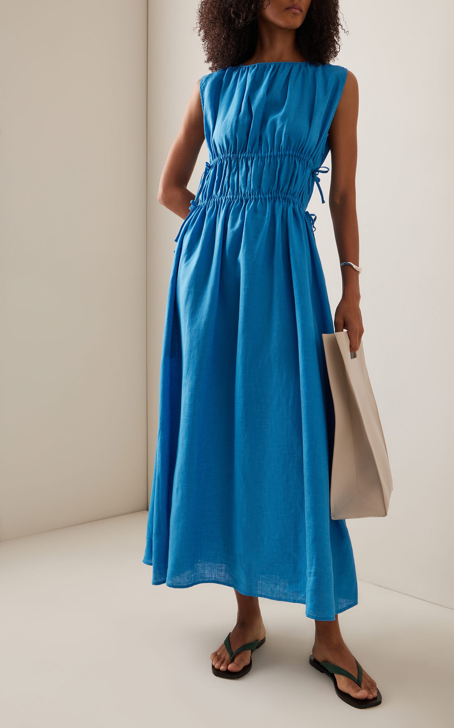 Petre Drawstring Linen Maxi Dress