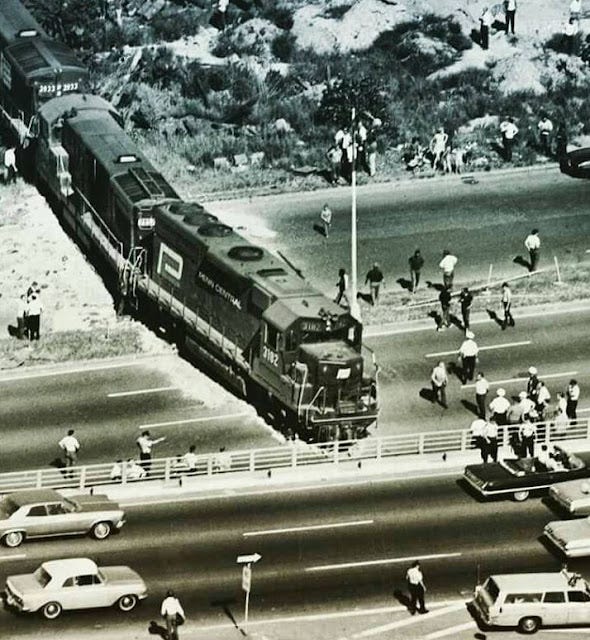Just A Car Guy: August 21 1969, Highway 93, A Penn Central train blocks most of the northbound ...