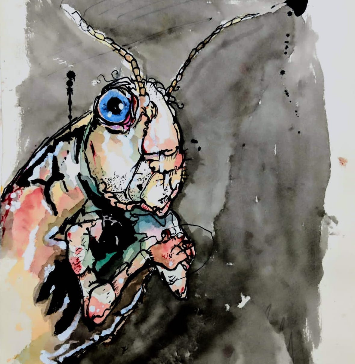 a colorful grasshoper watercolor painting