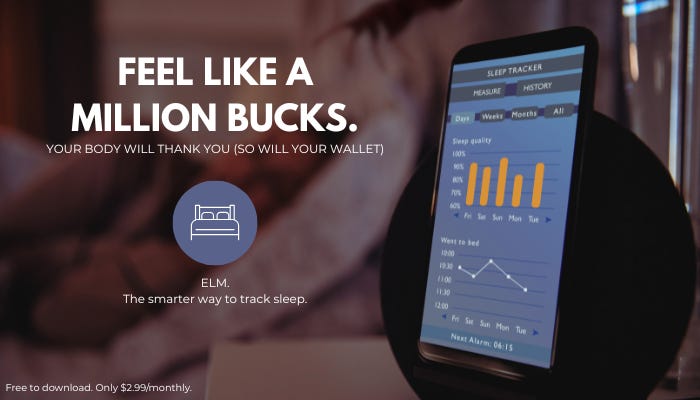 A modern sleep tracking app advertisement featuring sleep graphs on a smartphone against a dim bedroom background.