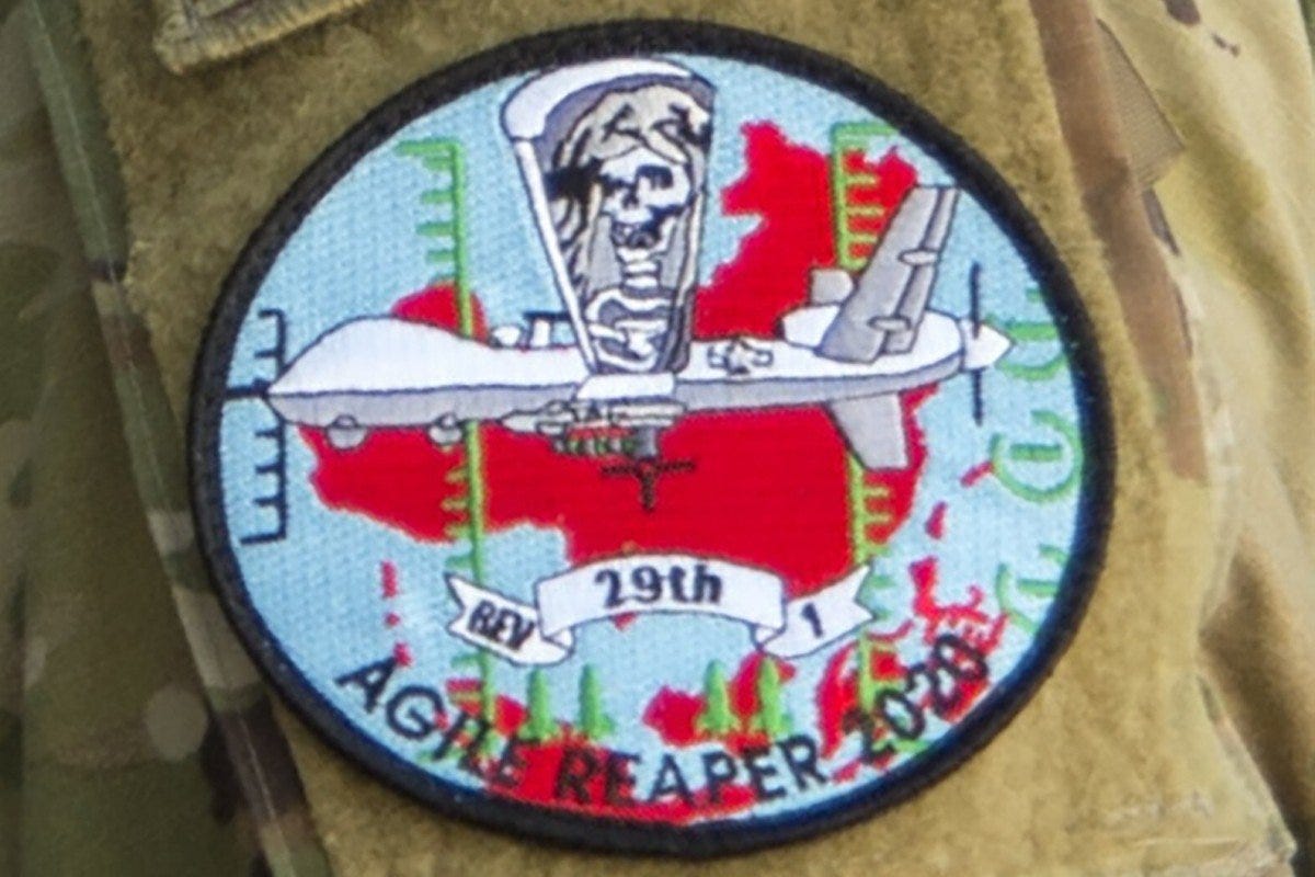 Patches on uniforms made for the exercise showed a drone superimposed over a red silhouette of China. Photo: Air Force Magazine