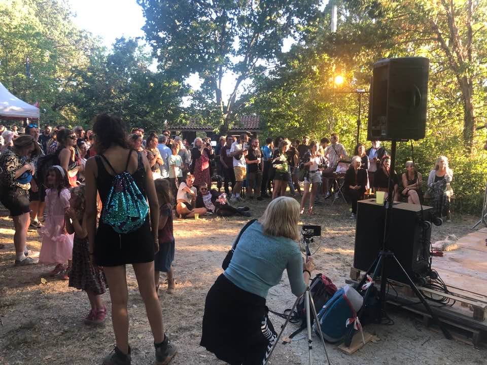 May be an image of 7 people, accordion, speaker and crowd