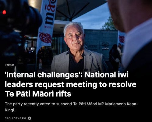 Headline: "National iwi leaders request meeting with Te Pāti Māori to address distracting ‘internal challenges’."