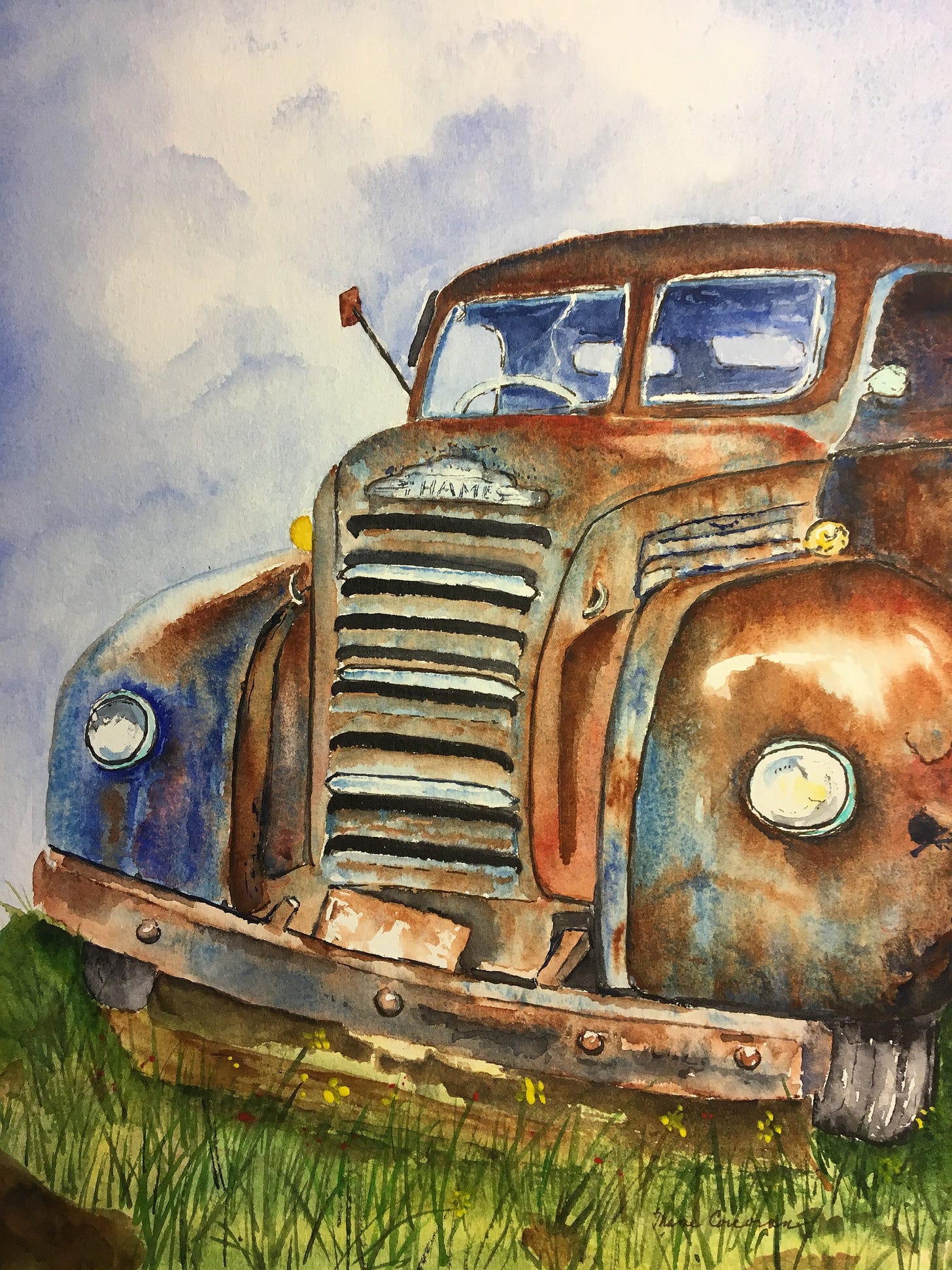 Arte em aquarela de carro enferrujado vintage - Pintura industrial de  ferro-velho - Arte de parede de carro pintada à mão - Etsy Portugal