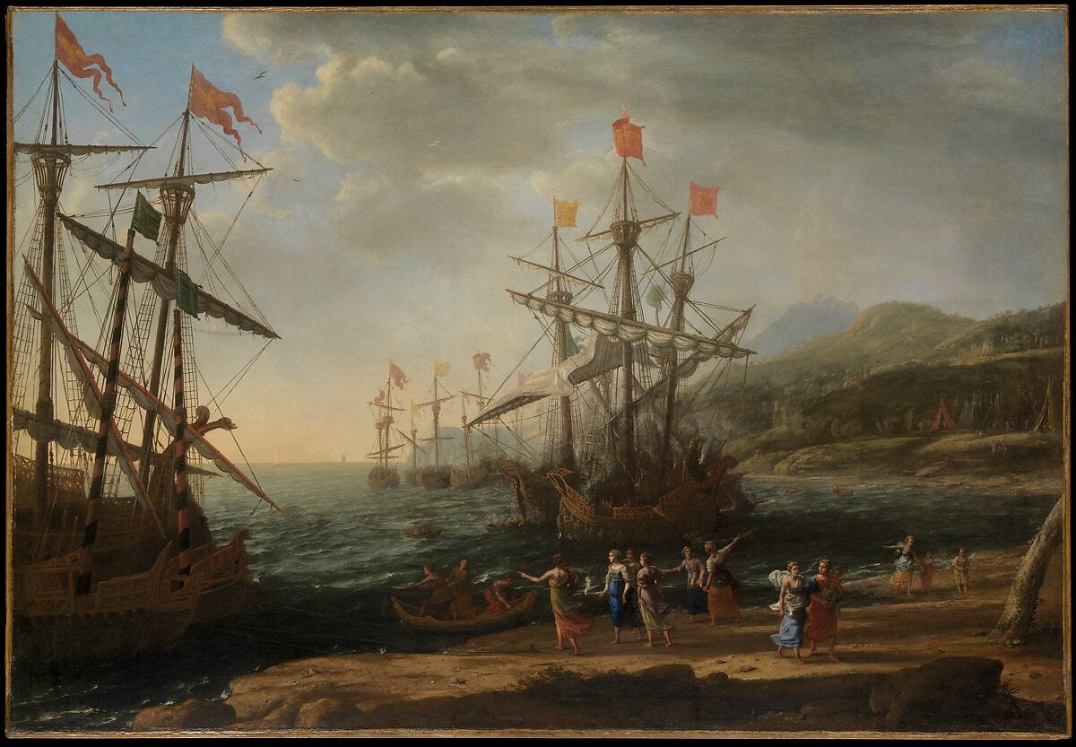 The Trojan Women Setting Fire to Their Fleet, Claude Lorrain (Claude Gellée) (French, Chamagne 1604/5?–1682 Rome), Oil on canvas The Trojan Women Setting Fire to Their Fleet, Claude Lorrain (Claude Gellée) (French, Chamagne 1604/5?–1682 Rome), Oil on canvas