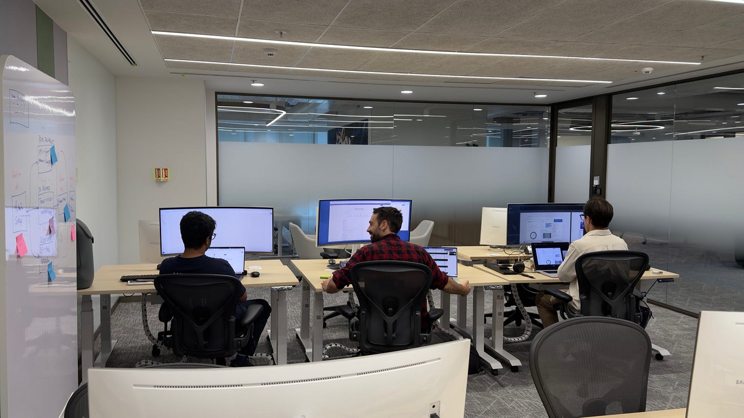 🦨 Skunk Works team collaborating in a room with whiteboards during the two week sprint