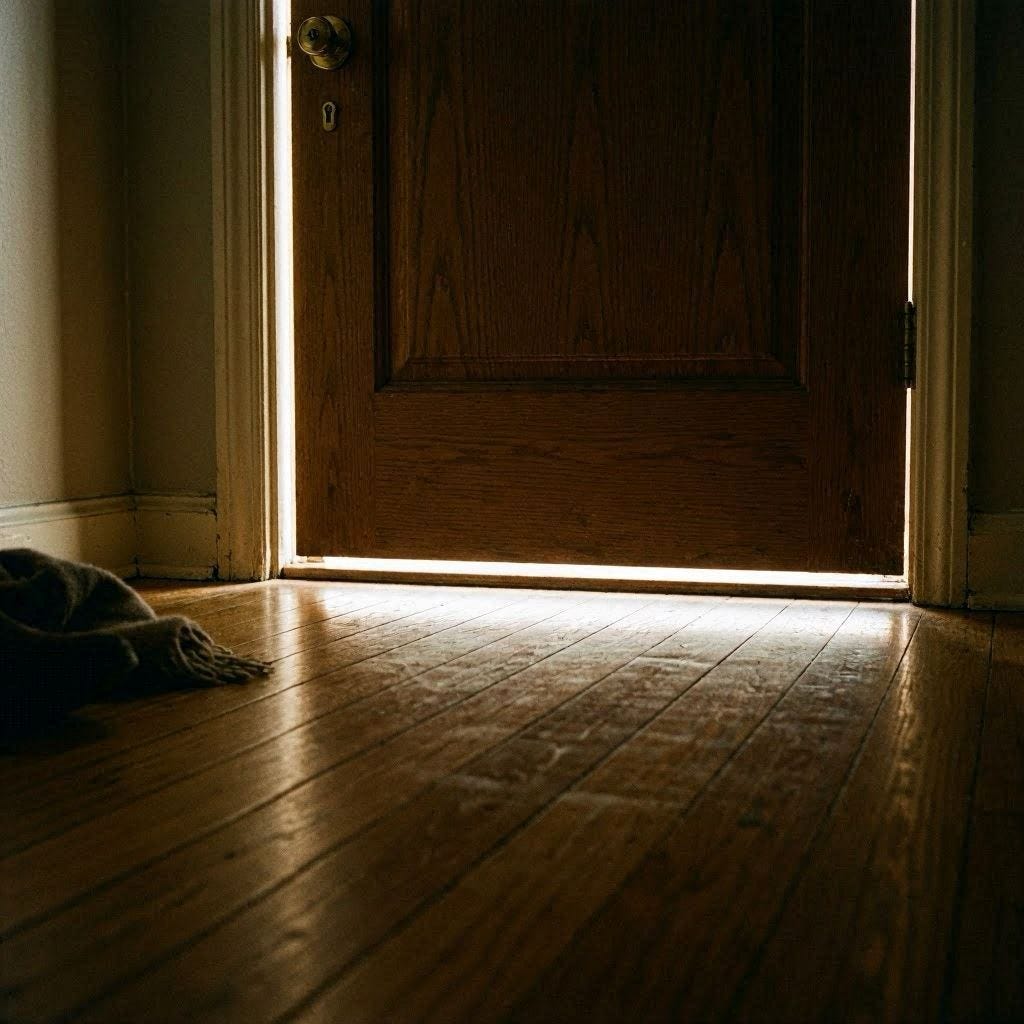 An image of light seeping under a locked door An image of light seeping under a locked door