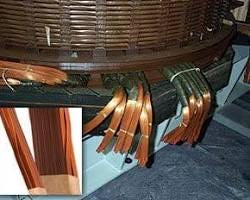 disc winding construction high voltage power transformer factory worker assembly pressboard spacers copper CTC cable, AI generated