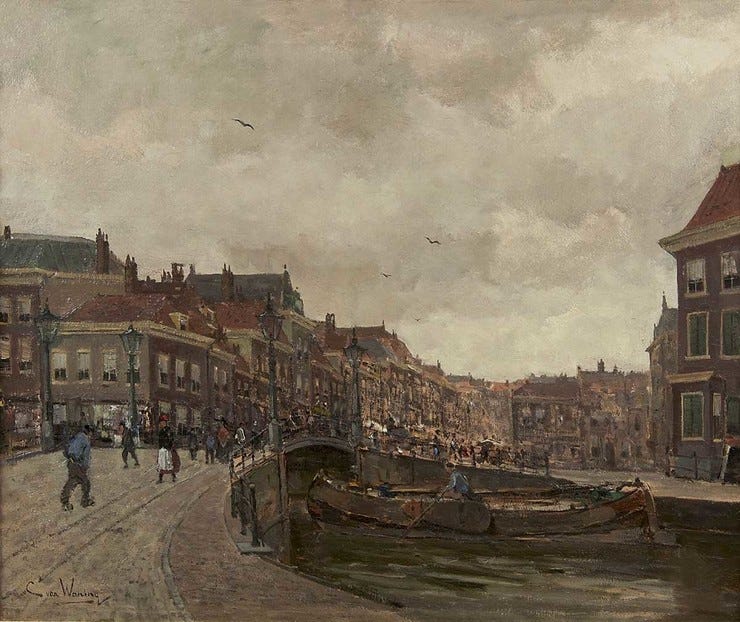 'Gezicht op de Wagenbrug en de Wagenstraat, Den Haag' - olieverf op doek: Kees van Waning (herkomst: coll. Simonis & Buunk, Ede) 'Gezicht op de Wagenbrug en de Wagenstraat, Den Haag' - olieverf op doek: Kees van Waning (herkomst: coll. Simonis & Buunk, Ede)
