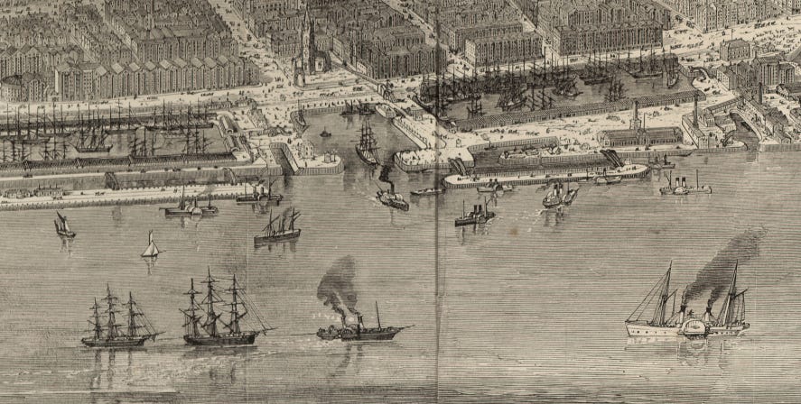 1865 view of two floating landing stages at Liverpool 1865 view of two floating landing stages at Liverpool