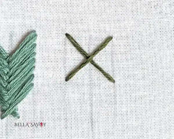three vertical lines and an X stitched across them at the top