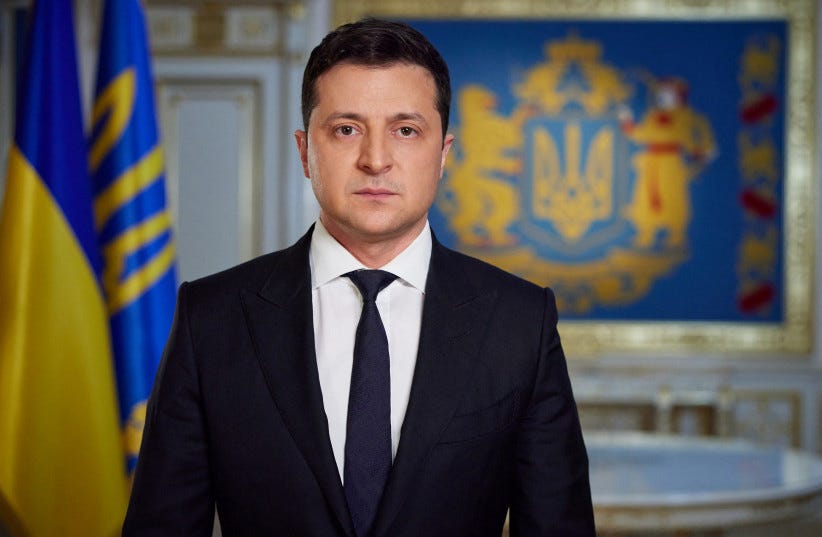  Ukrainian President Volodymyr Zelensky is seen during a televised address to the nation, in Kyiv, Ukraine February 14, 2022. (photo credit: Ukrainian Presidential Press Service/Handout via REUTERS)