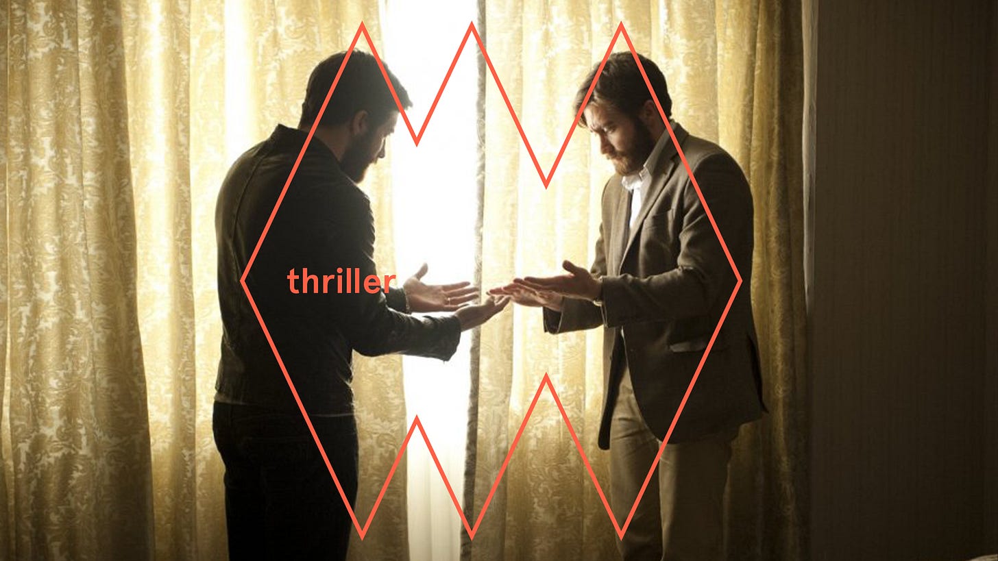 Jake Gyllenhaal and Jake Gyllenhaal in Enemy. Courtesy of Hulu.
