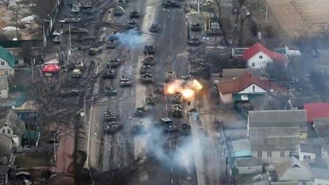 Drone footage shows Ukrainian ambush on Russian tanks | Ukraine | The  Guardian